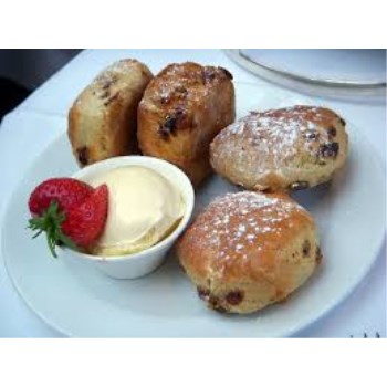 12 Homemade fruit or plain scones, with clotted cream and jam